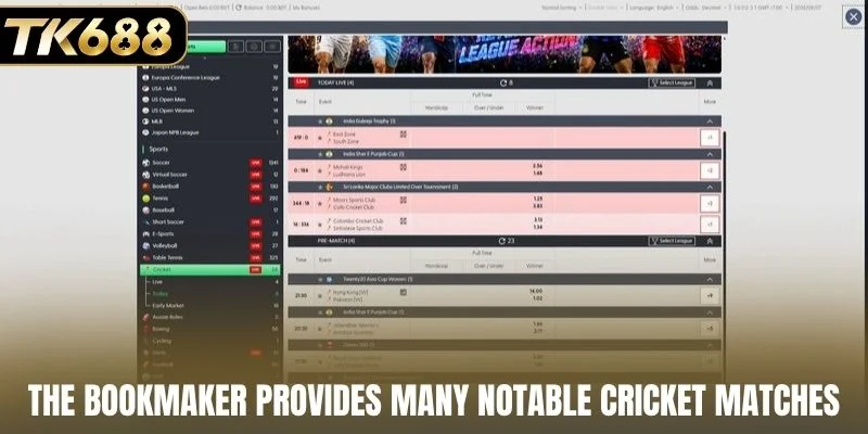 The bookmaker provides many notable cricket matches