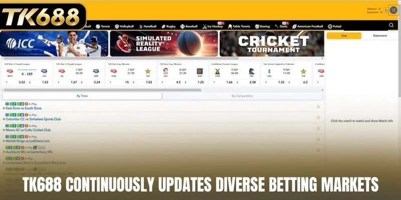 TK688 continuously updates diverse betting markets
