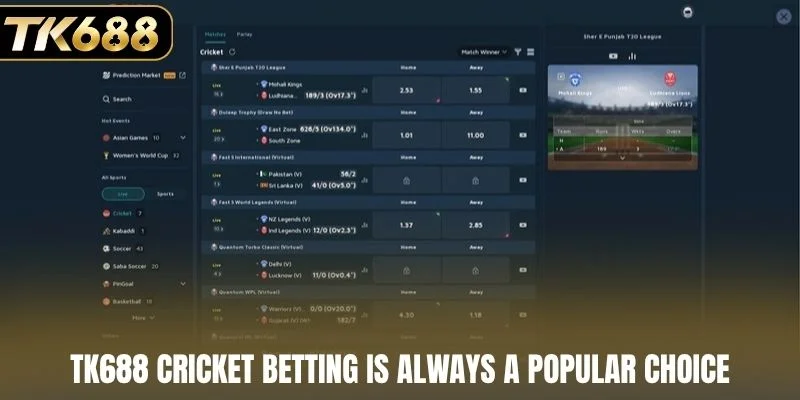 TK688 cricket betting is always a popular choice